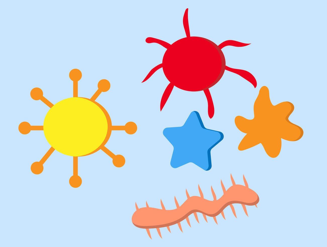 microbes set on a light blue background, vector