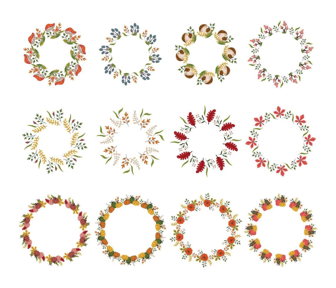 Collection of floral wreath designs vector