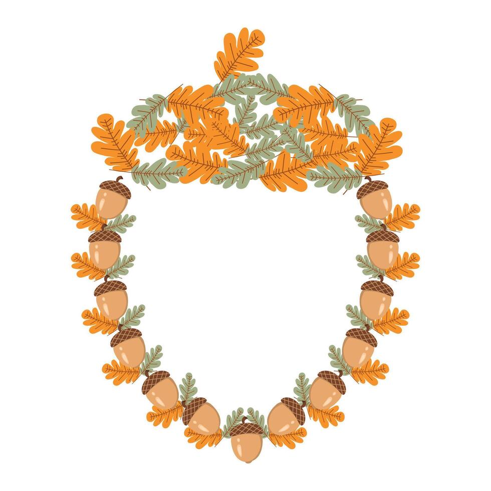 illustration of an autumn frame with beautiful autumn leaves and acorns vector