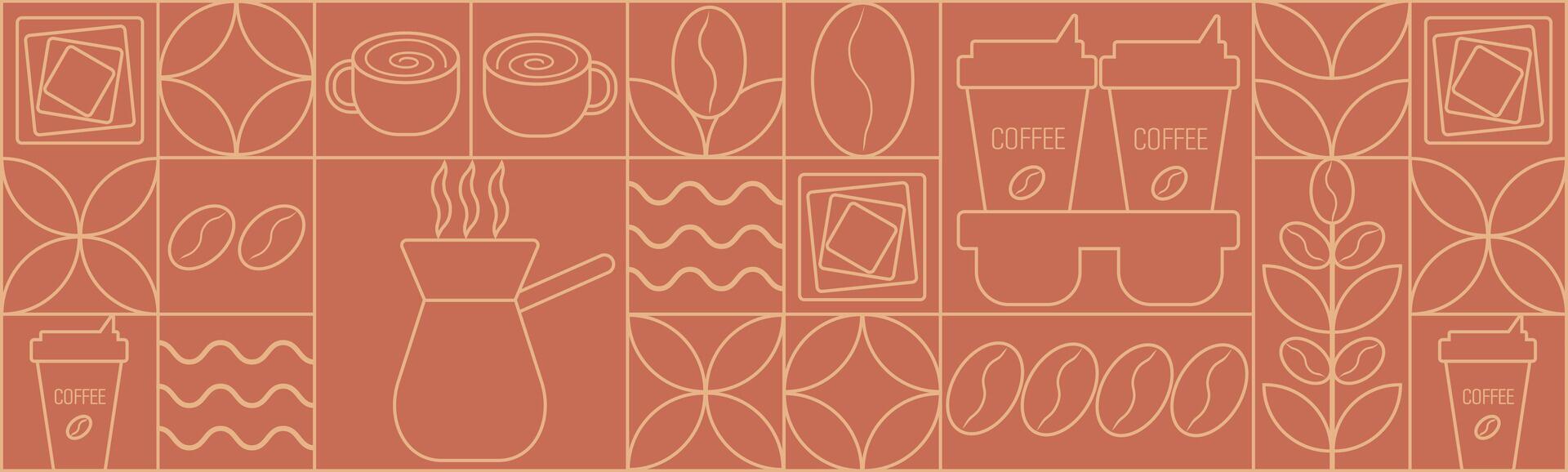 Geometric coffee pattern in minimalist Bauhaus style. Geometric line drawing. vector