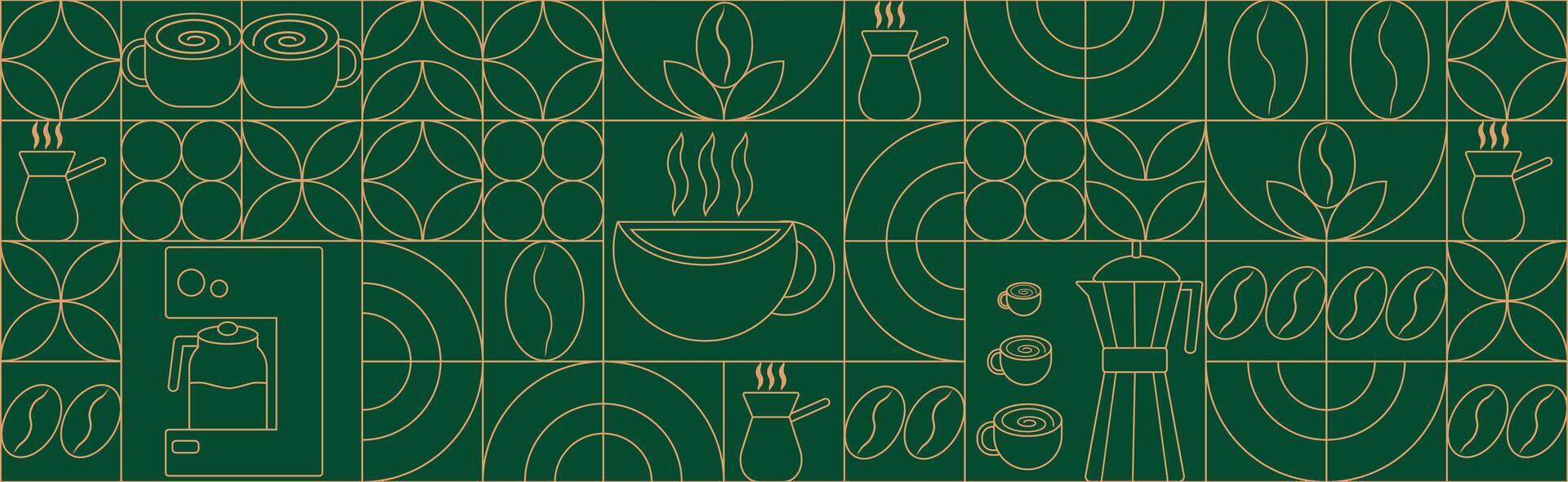 Hand drawn illustration of Bakery and Coffee. Icons. Abstract geometric line background. Gold luxury. Pattern for cover design vector