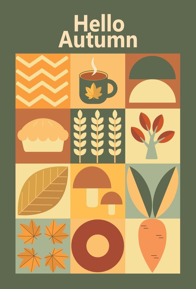 Hello autumn background with autumn food and plants vector