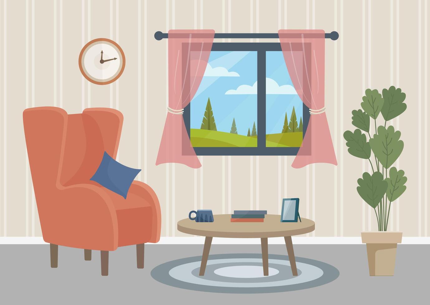Cozy living room with a view window vector