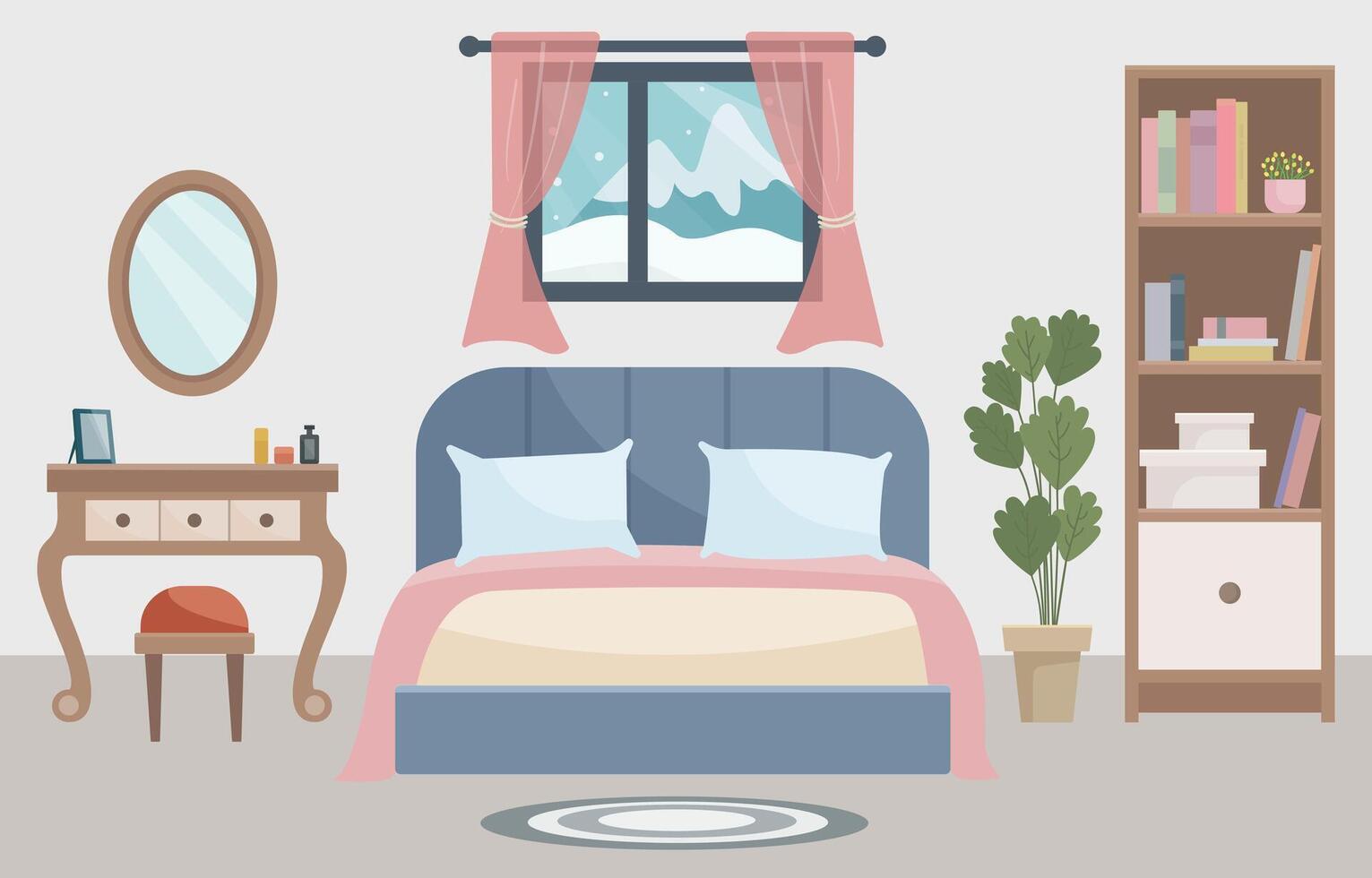 Cozy bedroom interior design illustration vector