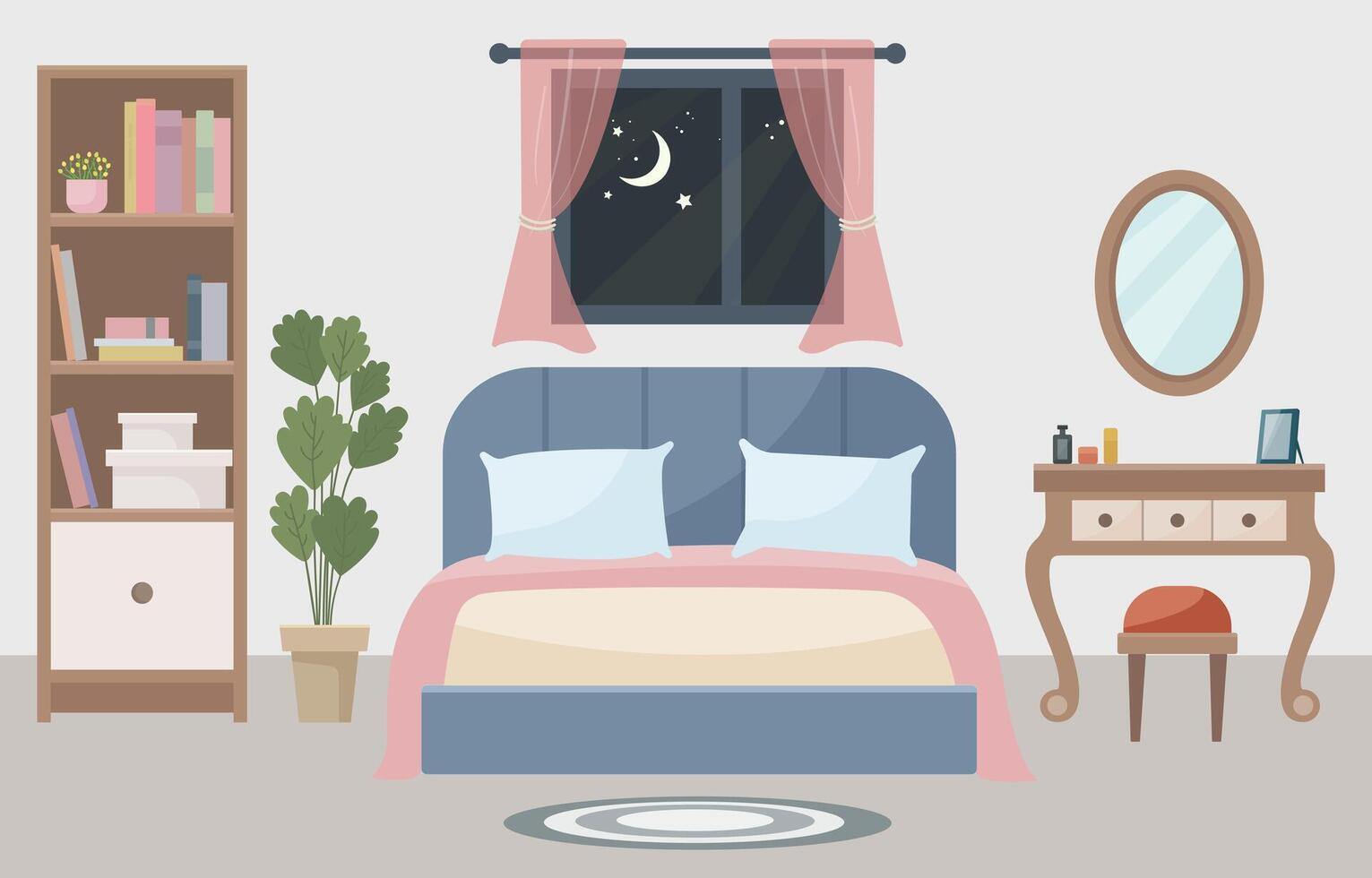 Stylish bedroom with modern furniture vector