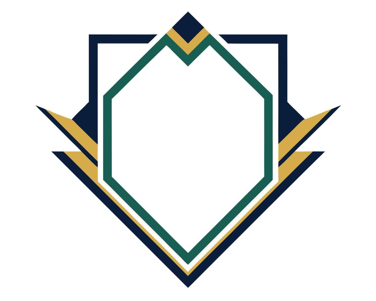 Elegant Geometric Frame Design Modern Abstract Shield Shape with Gold and Teal Accents for Branding vector