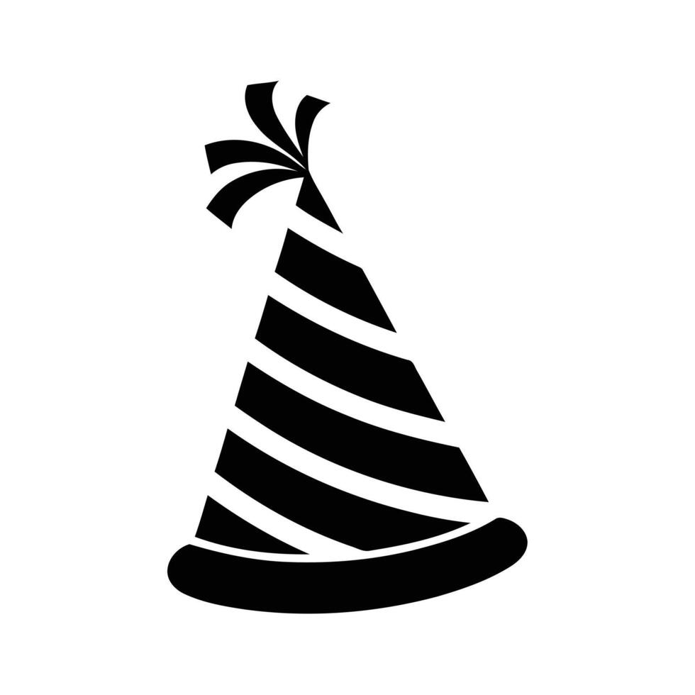 A simple hand-drawn black and white illustration of a classic party hat with a pom-pom on top perfect for celebrations. vector