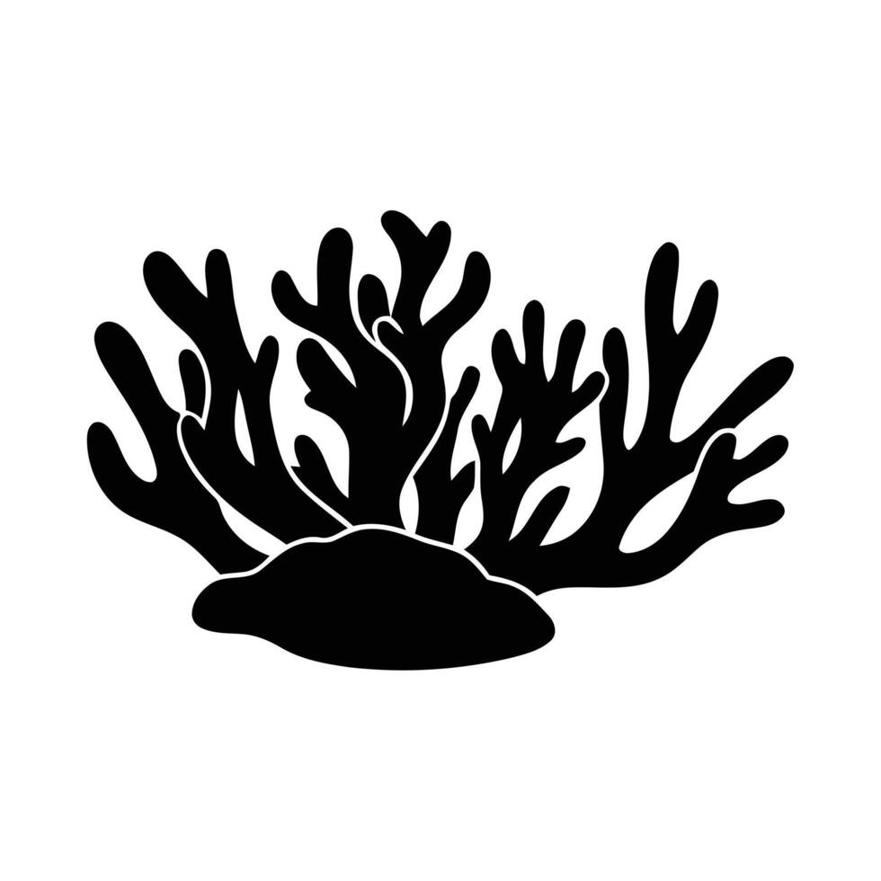 A stark black silhouette of branching coral isolated on a white background evoking a sense of marine life and underwater ecosystems. vector