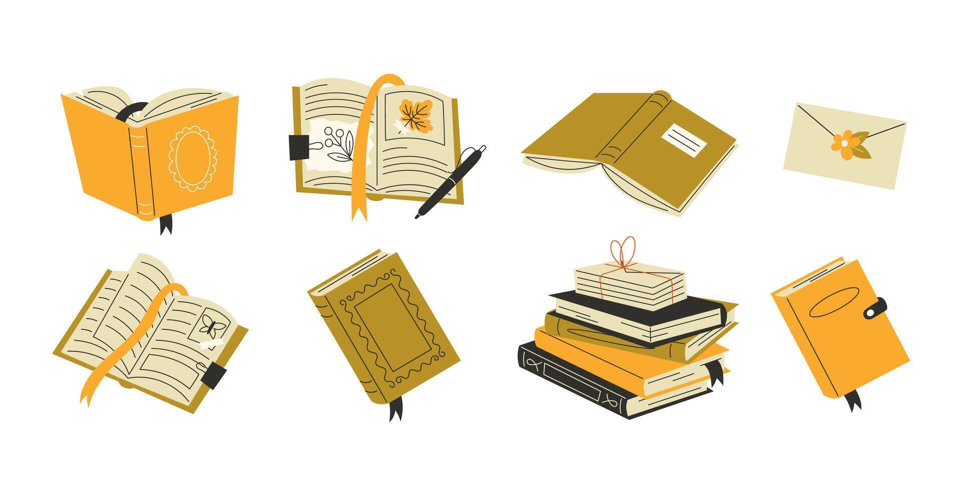 Autumn book collection with literature diary and seasonal reading vector