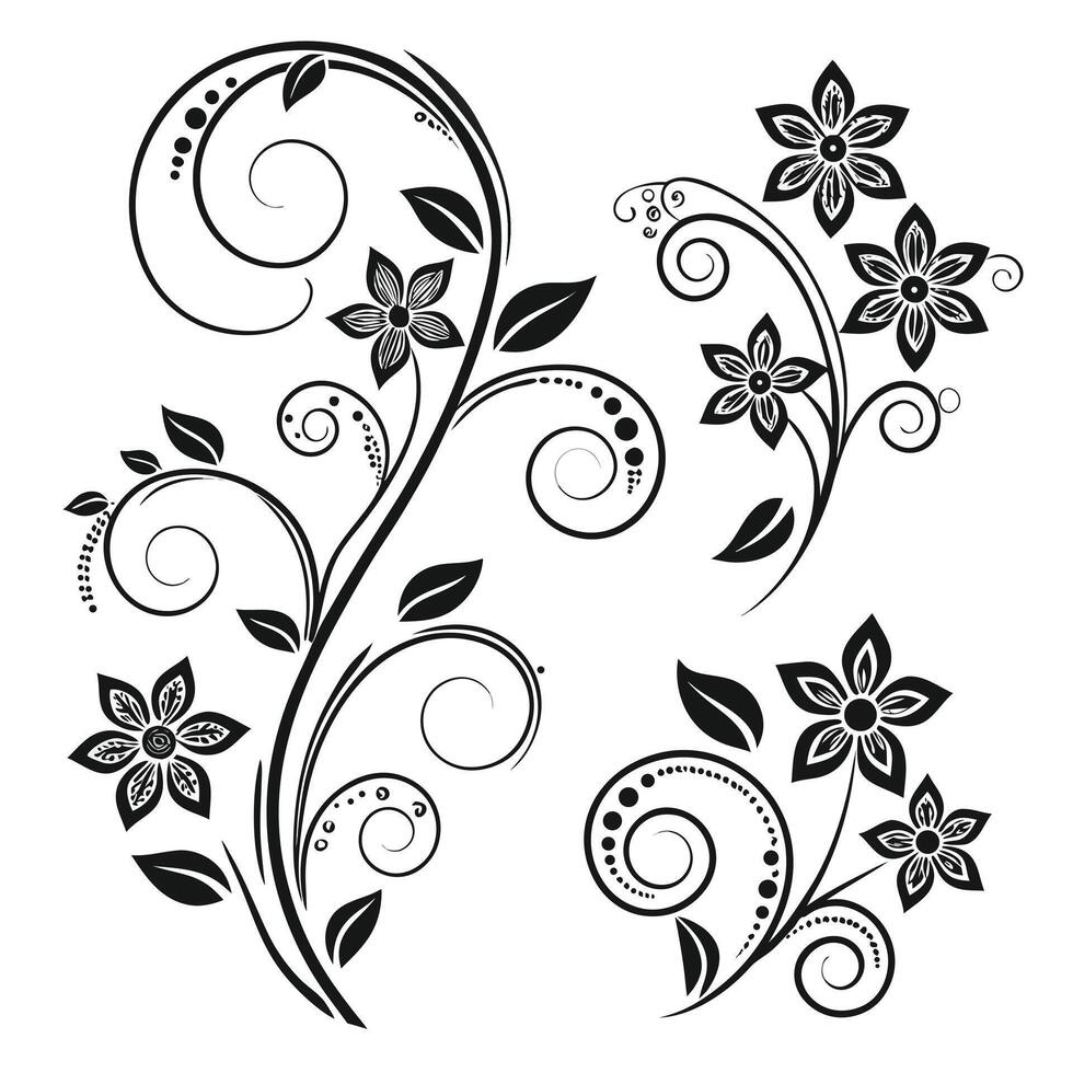 Elegant Black and White Floral Swirls Romantic Design Elements for Wedding Invitations and Decorative Arts vector