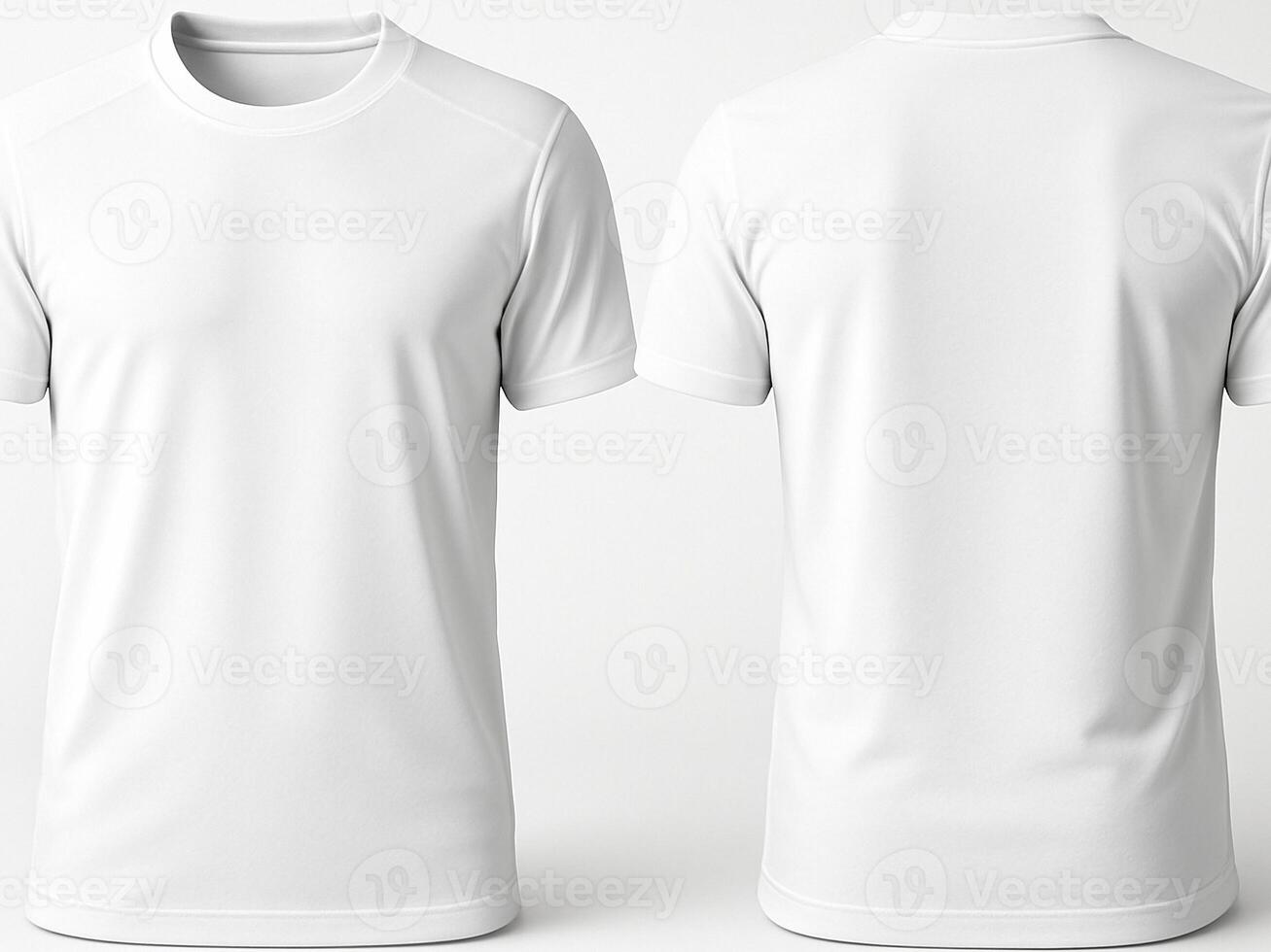 Plain white t-shirt mockup, front and back view, isolated on a clean background, ideal for branding, design presentation, or apparel template. photo
