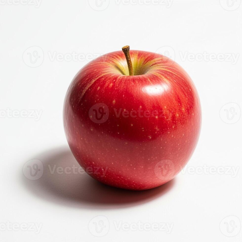 A shiny red apple with subtle yellow highlights and a stem, crisp and classic, symbol of health and sweetness. photo