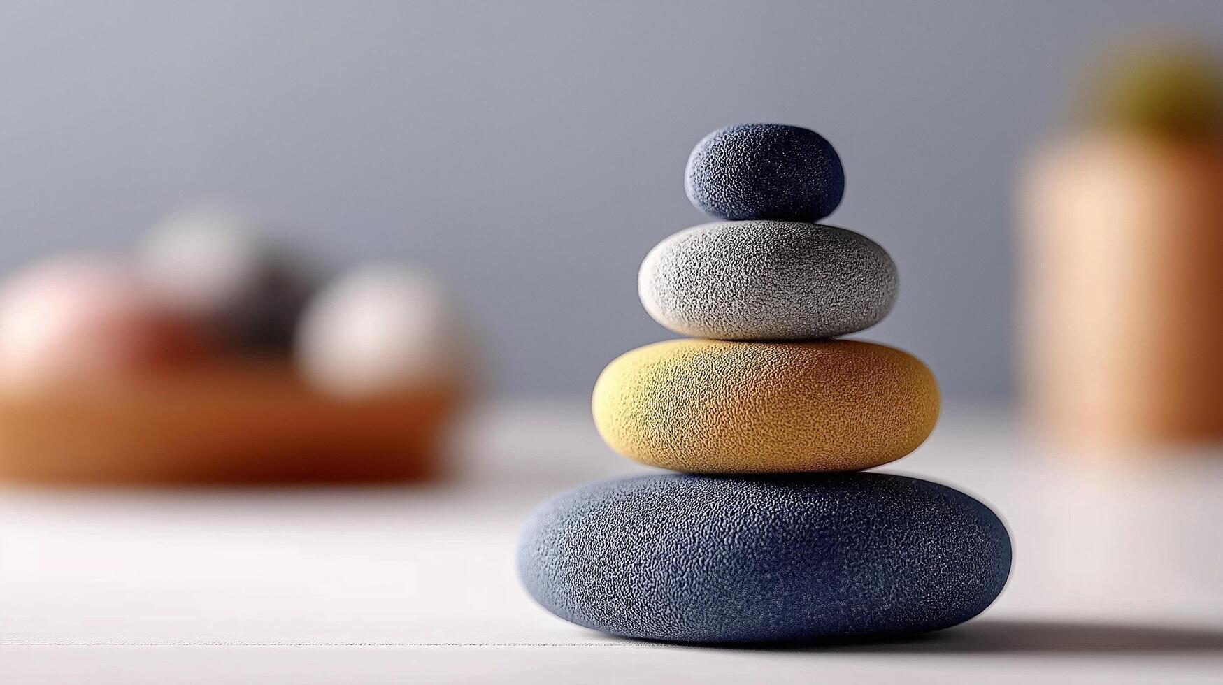 A stack of three stones sitting on a table photo