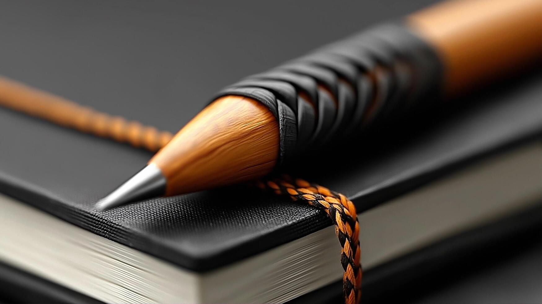 A pen and book on a black background photo