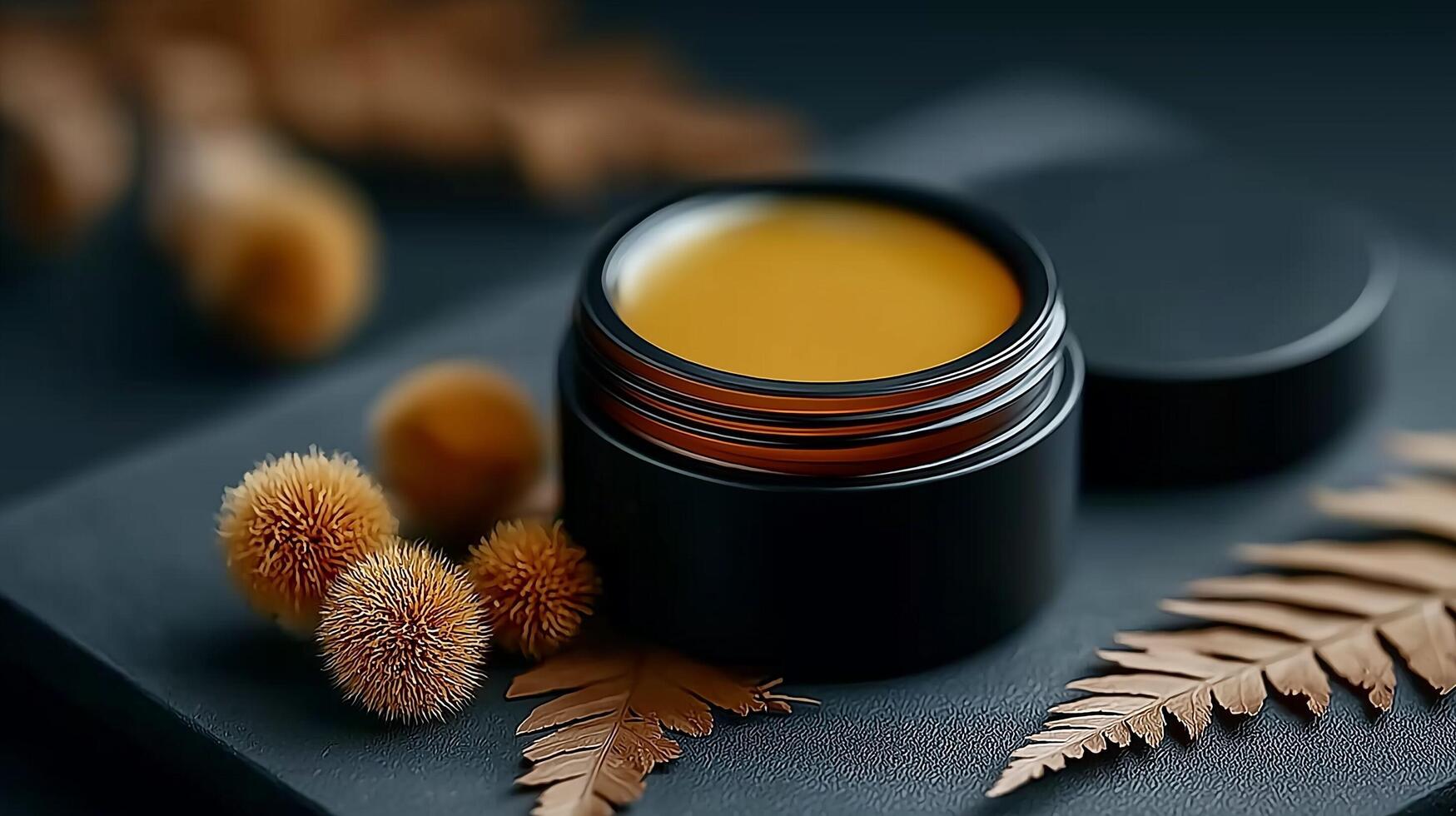 A jar of lip balm with leaves and ferns photo
