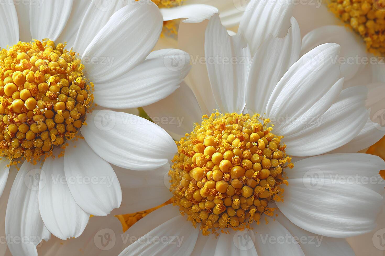 Close up daisy bloom with soft yellow heart and realistic style photo