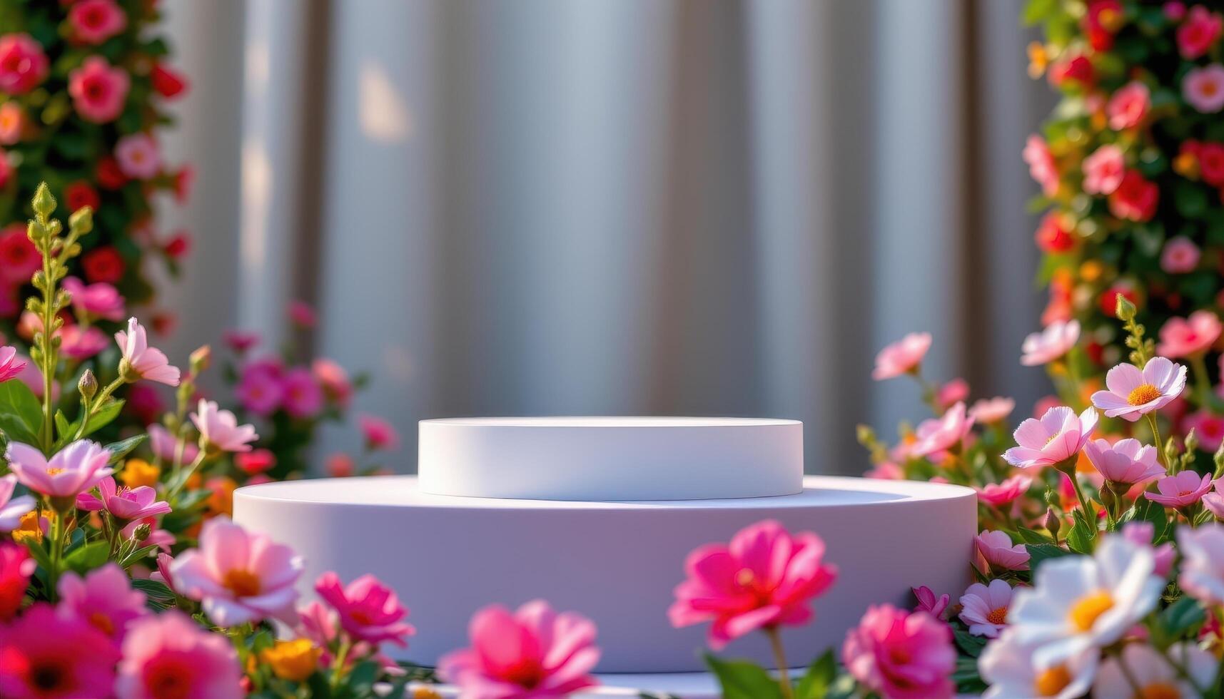 close up view of a podium with blooming edges. photo