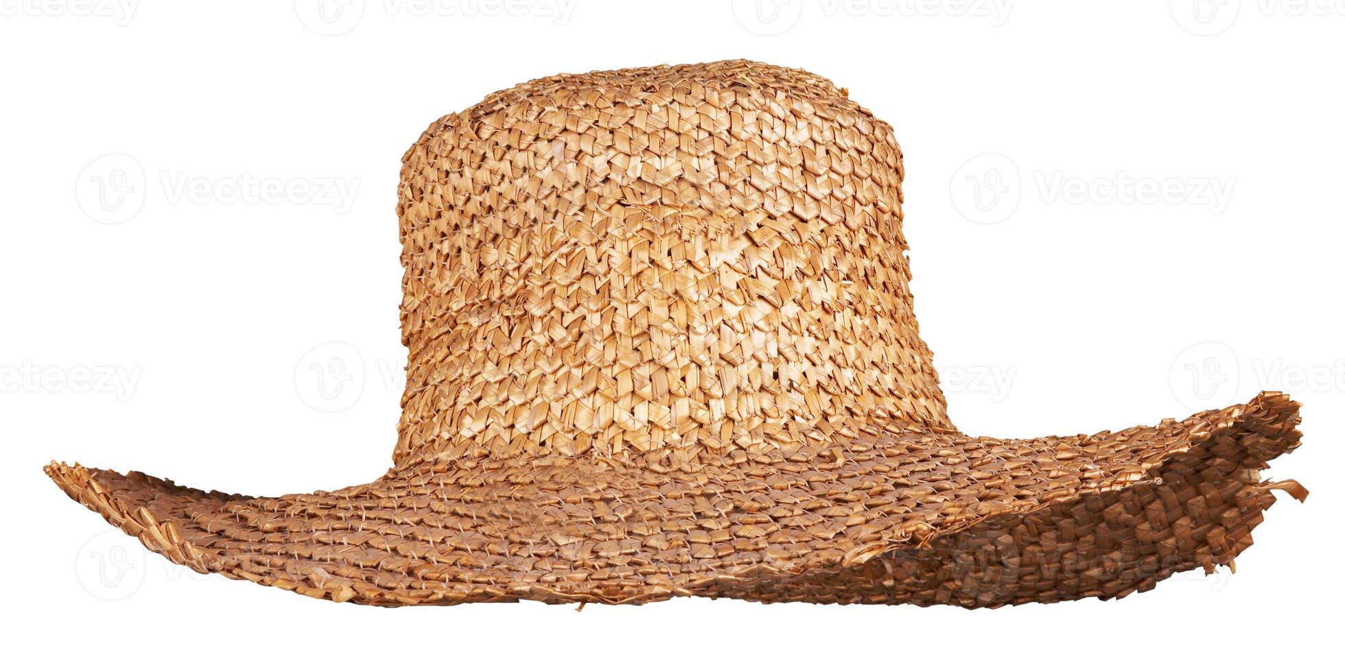 yellow wicker straw hat isolated photo