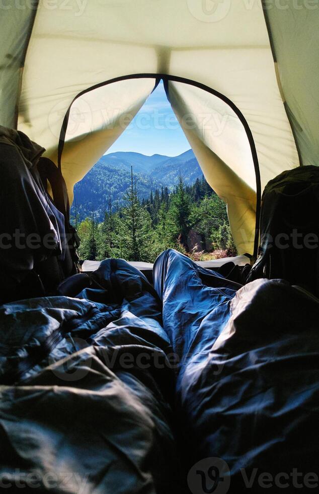 View from the tourist tent to the mountains photo