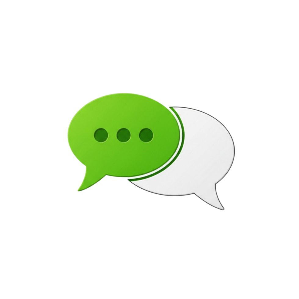 Two interconnected speech bubbles one vibrant green with dots the other white isolated on transparent background png