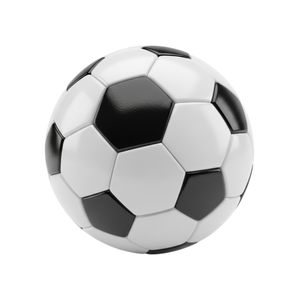 Classic black and white hexagonal soccer ball isolated on transparent background for sports and recreation png