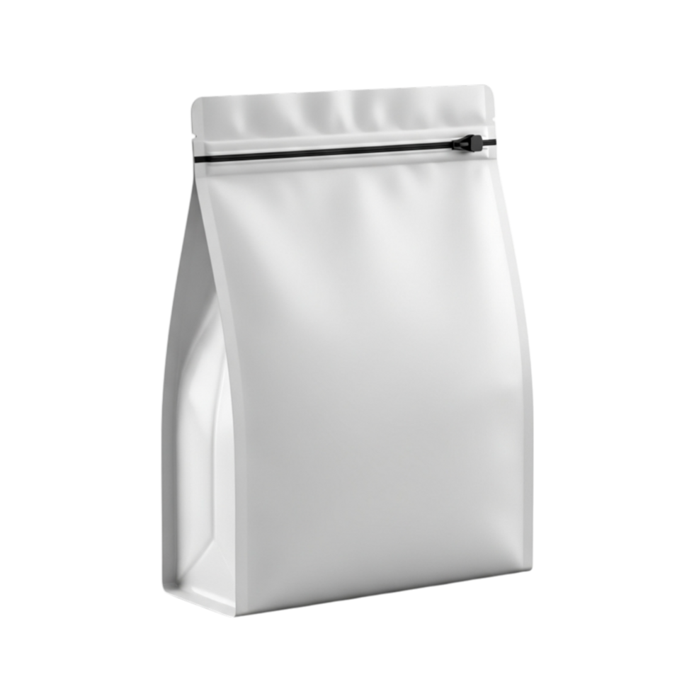 Blank white stand up pouch bag with zipper closure isolated on transparent background png