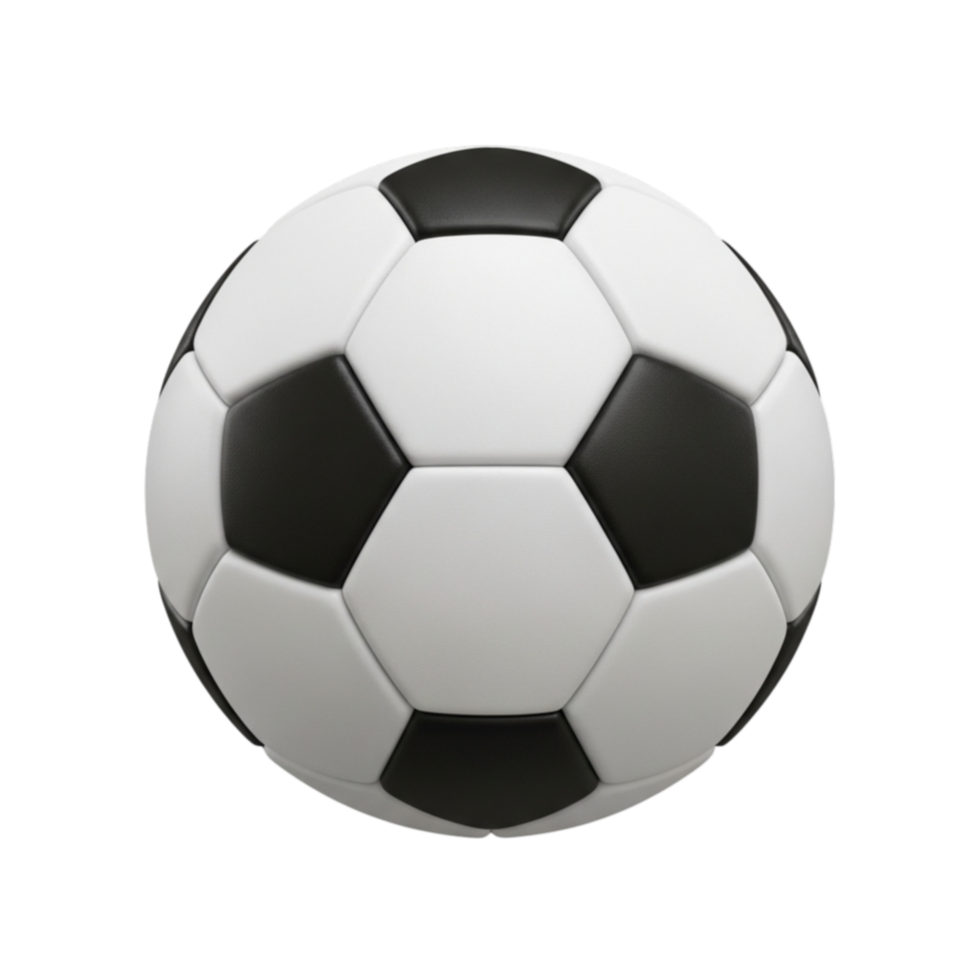 Classic black and white soccer ball with hexagonal panels isolated on background png
