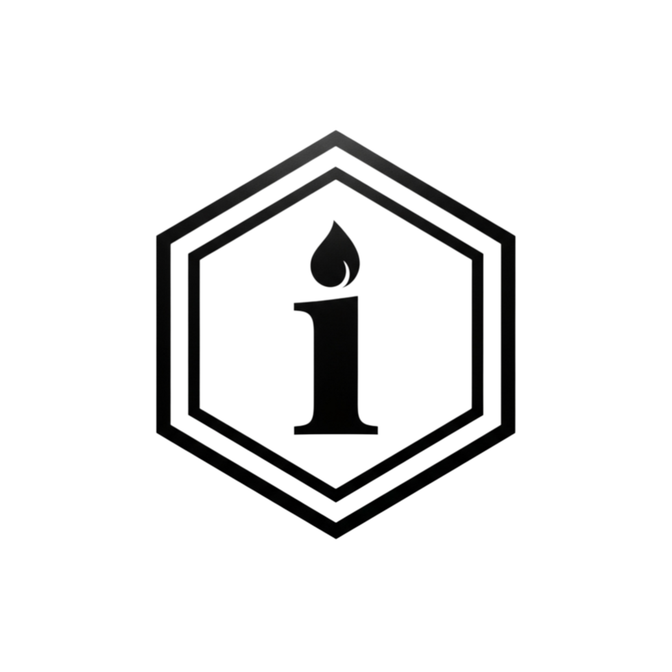 Stylized black candle icon within a hexagonal outline isolated on transparent background png