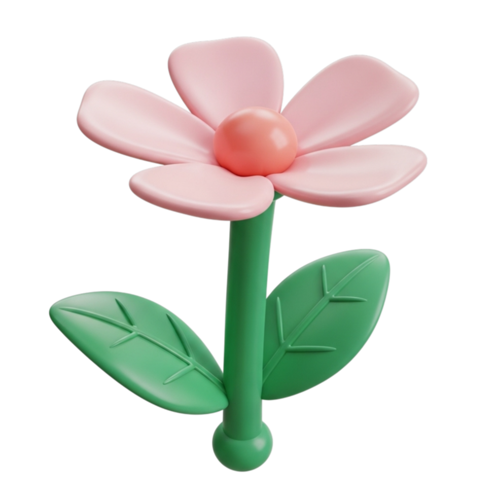 Charming pink daisy flower with green stem and leaves isolated on transparent background png