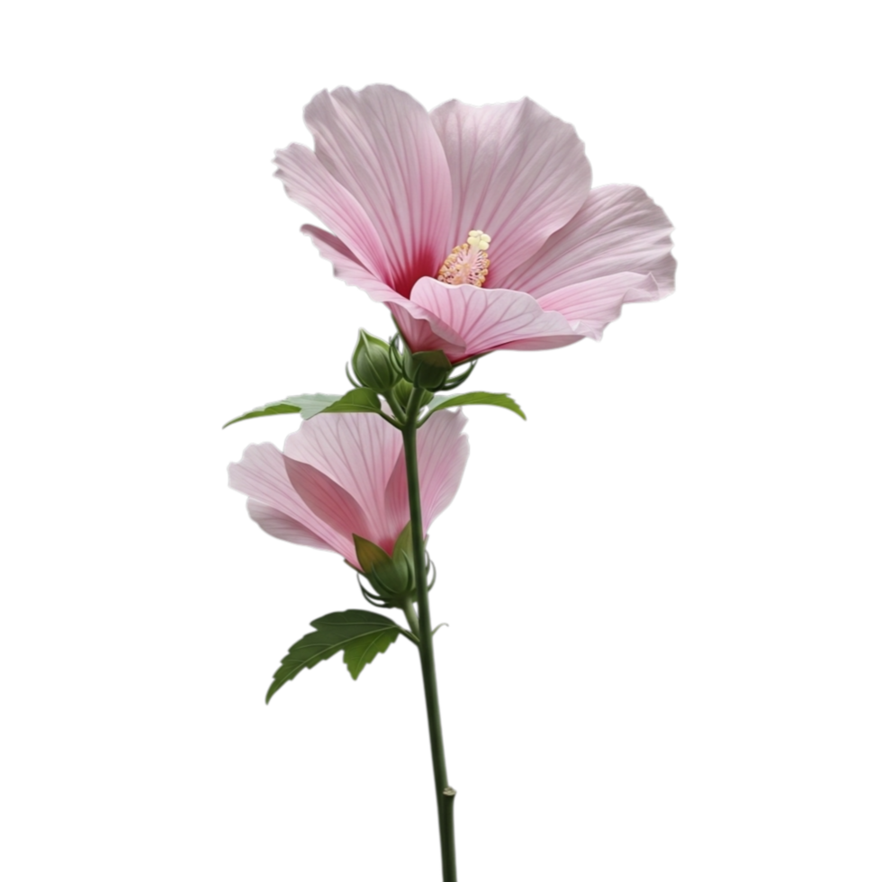Delicate light pink hibiscus flowers bloom on a single stem isolated on transparent background png