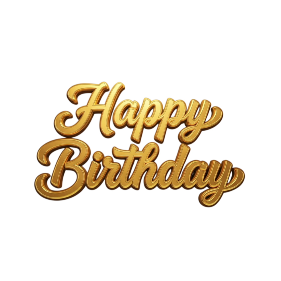 Elegant golden happy birthday text design with luxurious sparkle isolated on transparent background png