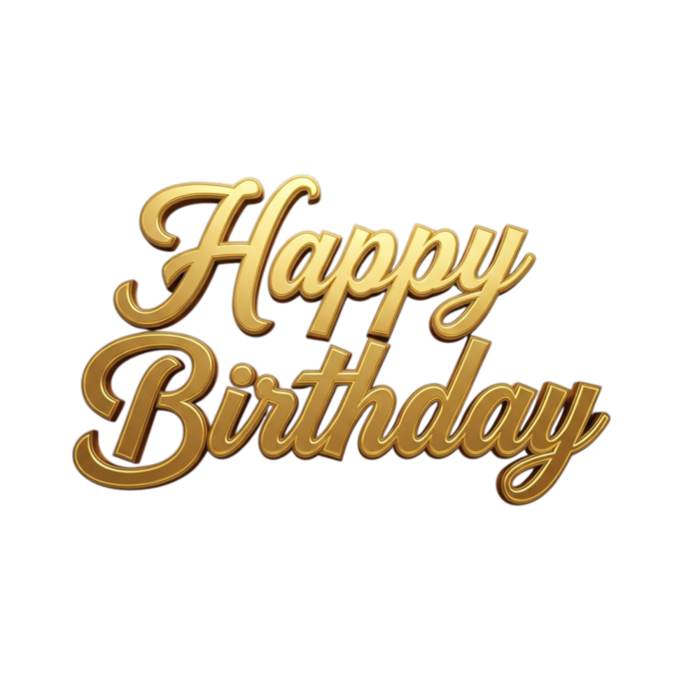 Elegant golden happy birthday text with subtle spotlight effect isolated on transparent background png