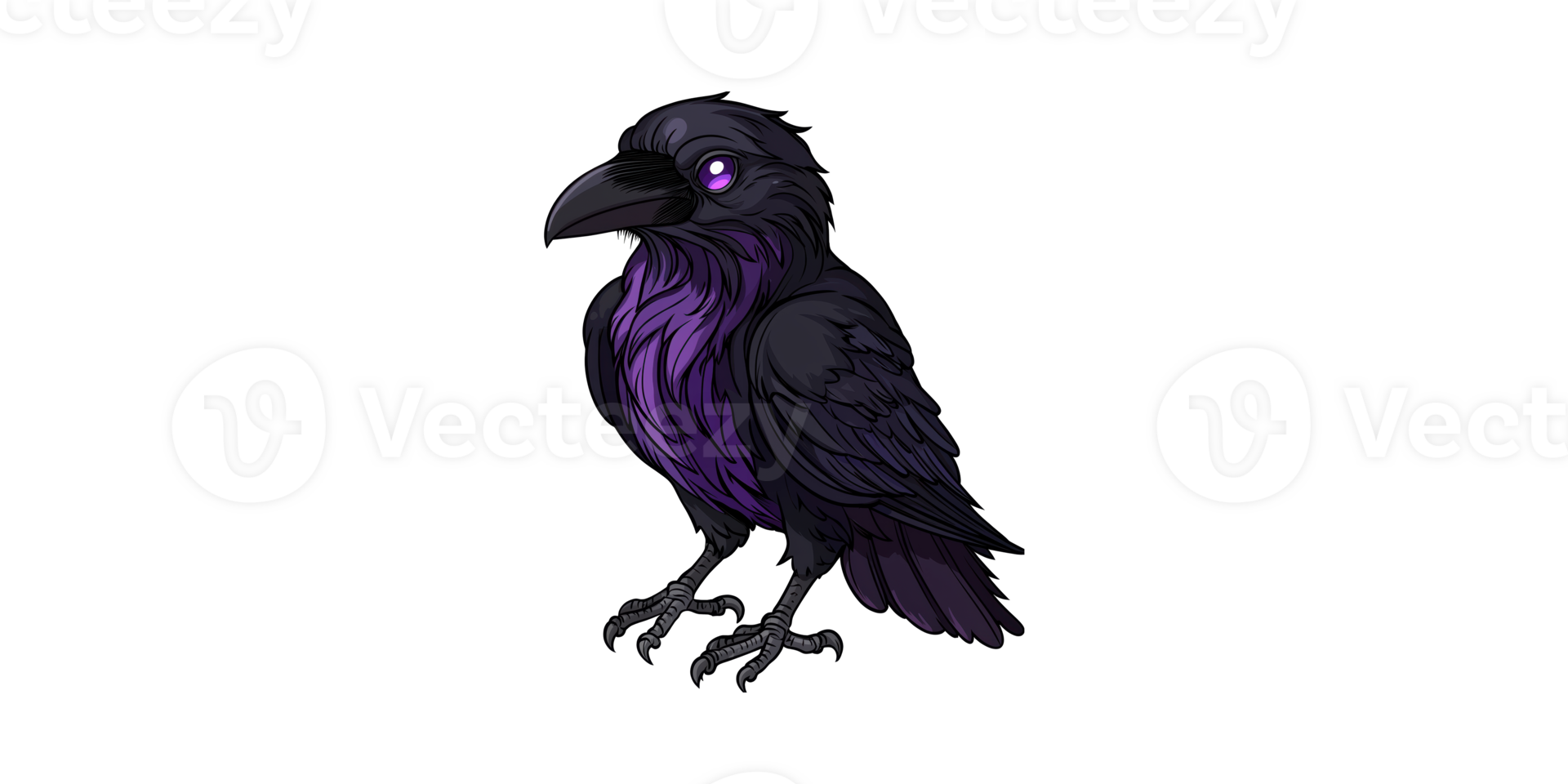 Cartoon Raven With Purple Accents. Symbol Of Mystery And Intelligence Isolated On Transparent Background png