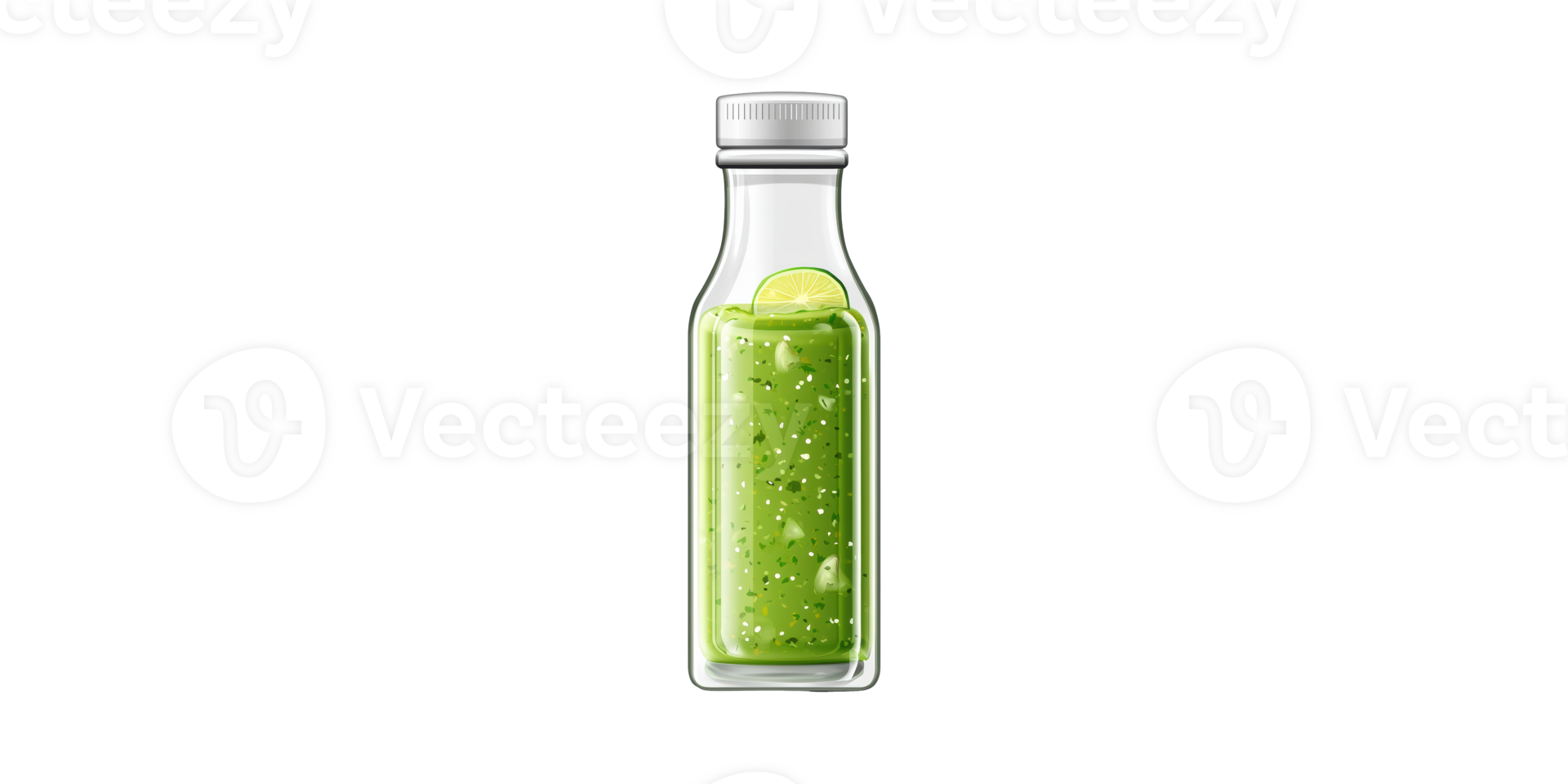 Glass Bottle With Green Smoothie And Lime Slice. Refreshing Beverage For Health And Wellness Isolated On Transparent Background png