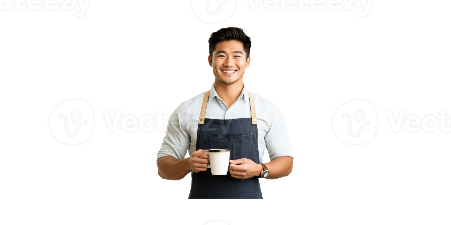 Smiling Barista Holding Coffee Mug. Hospitality And Customer Service Concept Isolated On Transparent Background png