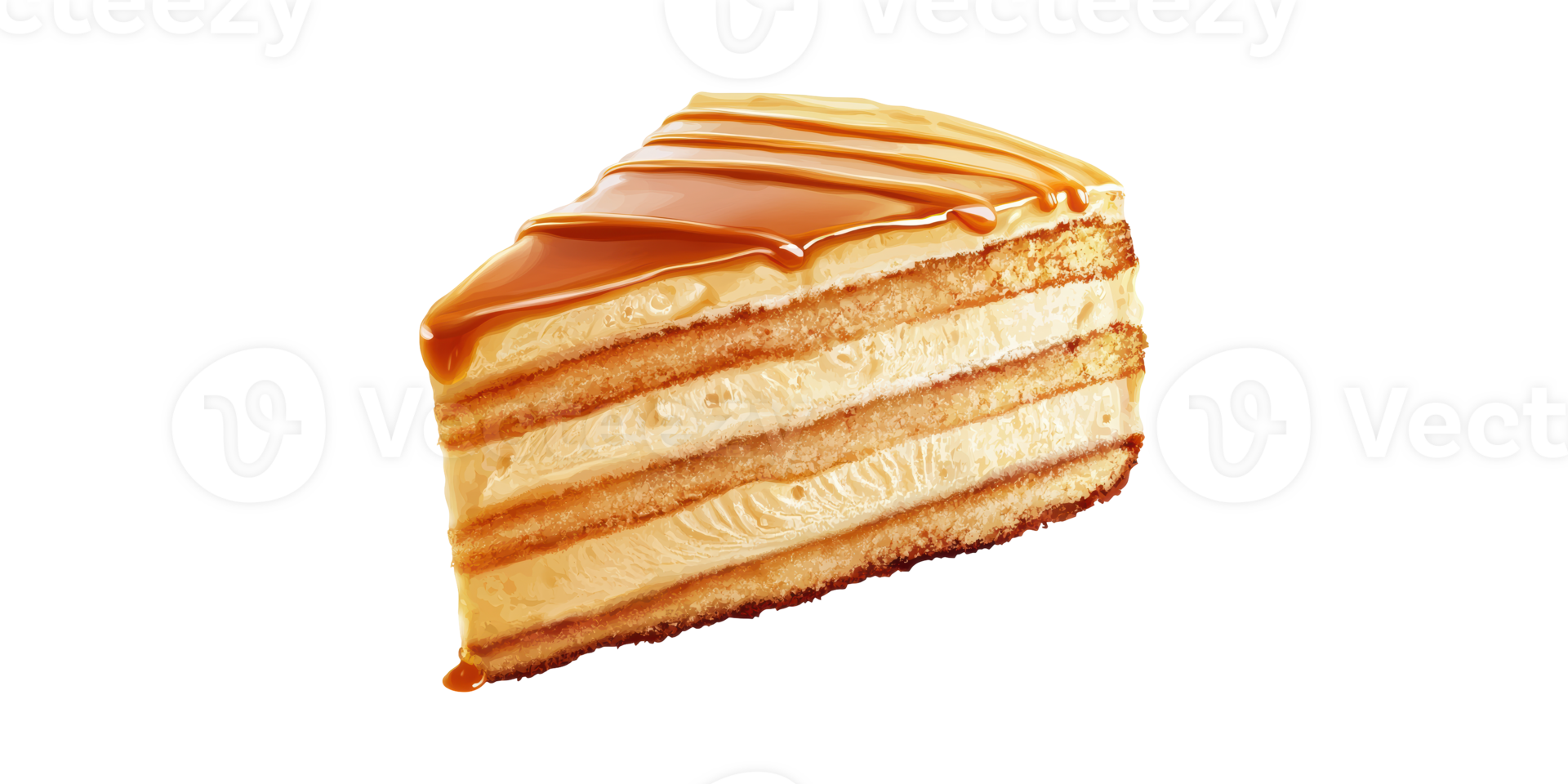 Caramel Drizzled Layered Cake Slice. Dessert Indulgence And Sweet Treat Concept Isolated On Transparent Background png