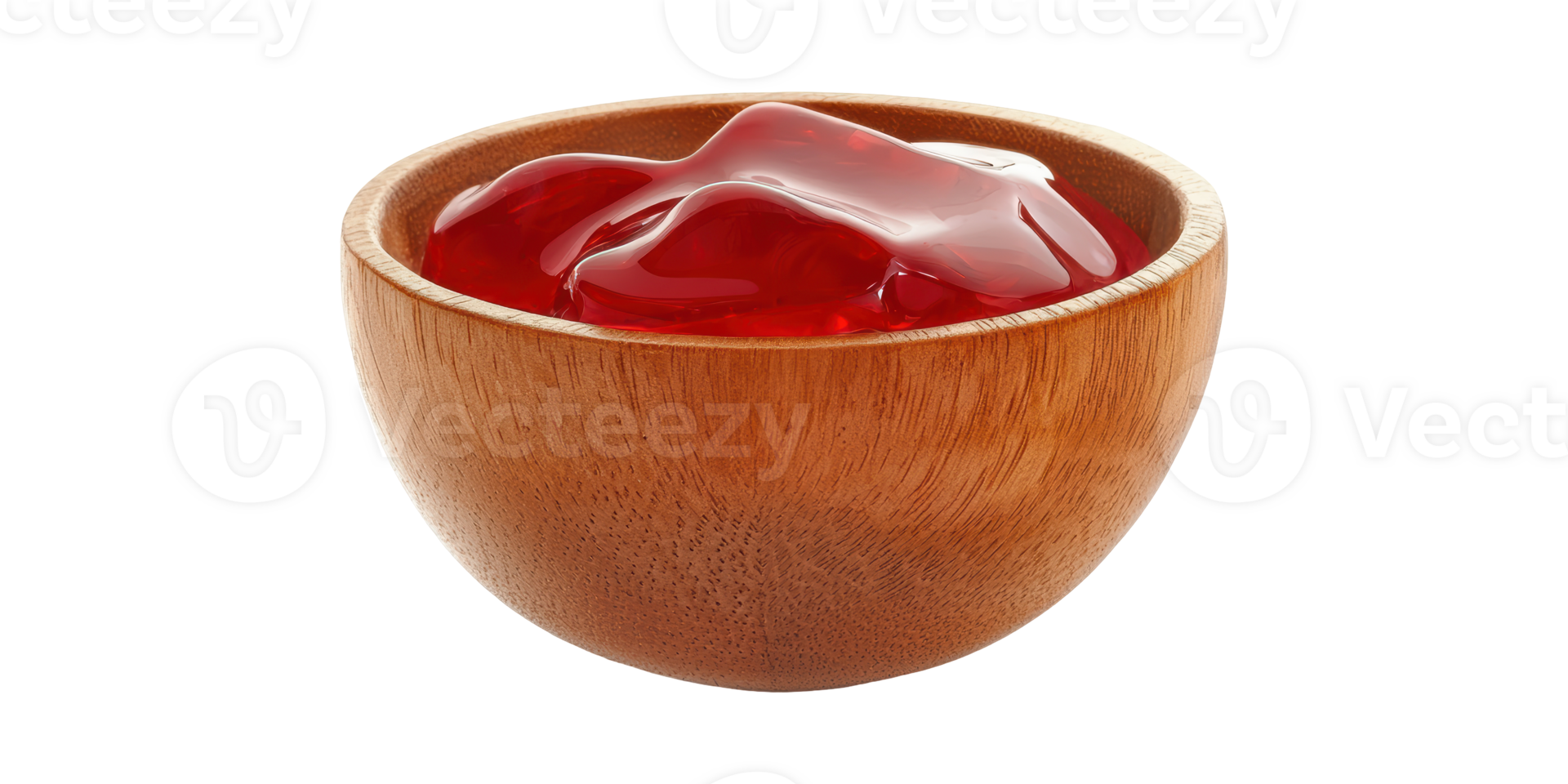 Red Gelatin Dessert In Wooden Bowl. Sweet Treat And Culinary Presentation Isolated On Transparent Background png