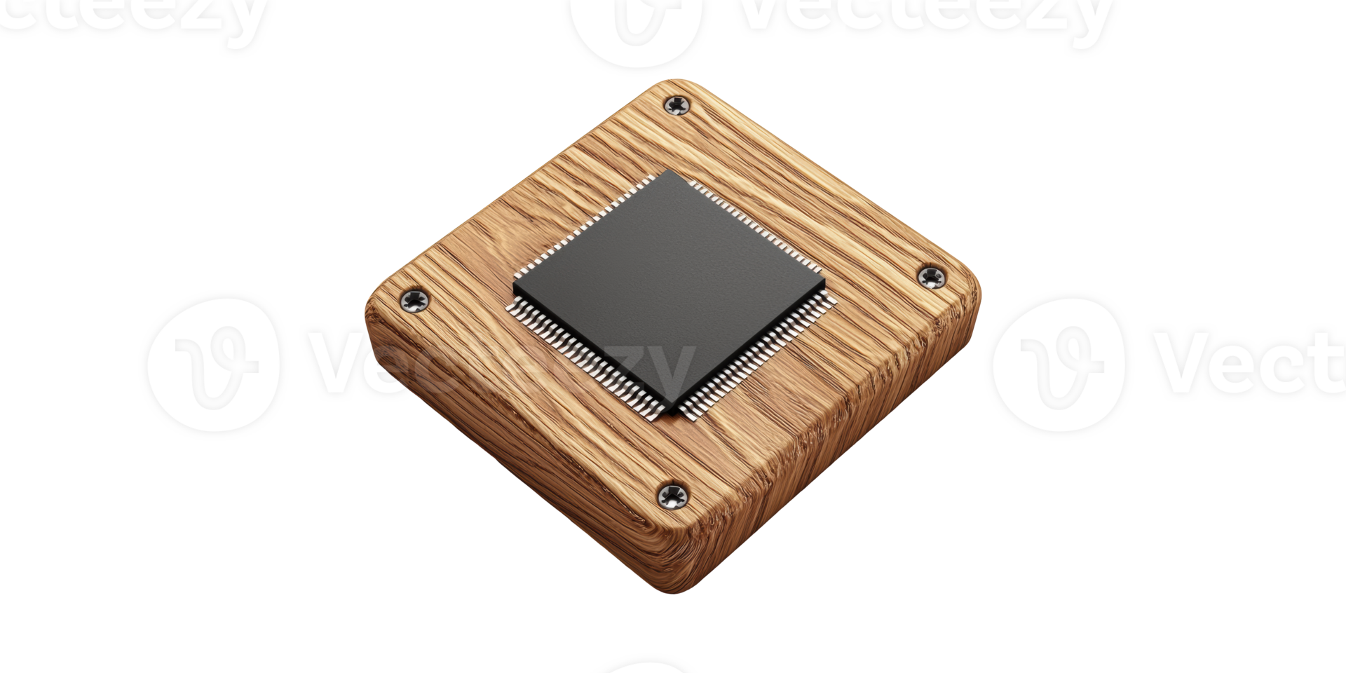 Wooden Circuit Board With Microchip. Fusion Of Technology And Natural Materials Isolated On Transparent Background png