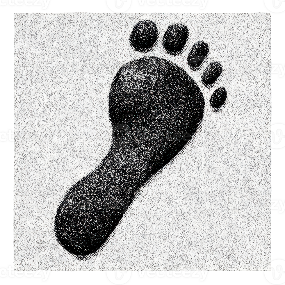 Vintage Footprint In Halftone. Retro Dot Pattern Illustration Isolated On Transparent Background png
