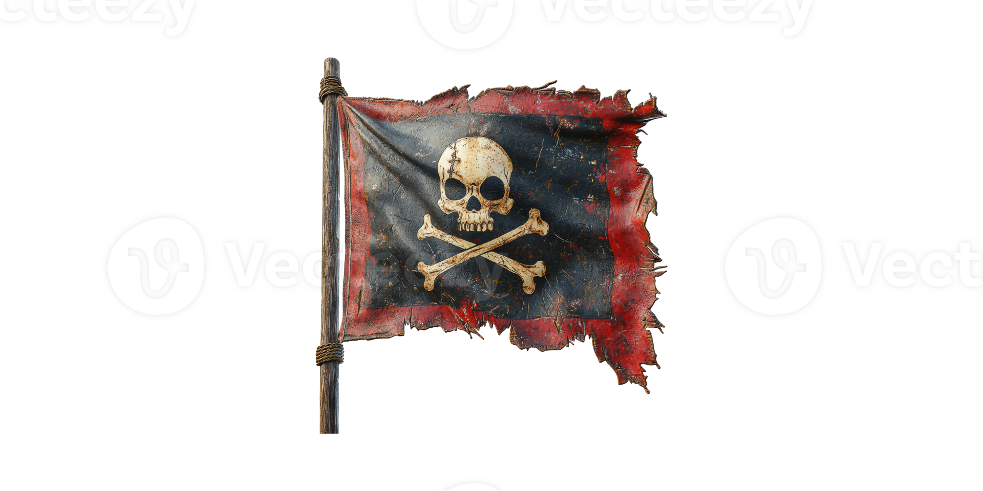 Tattered Pirate Flag With Skull And Crossbones. Symbol Of Adventure And Nautical History Isolated On Transparent Background png