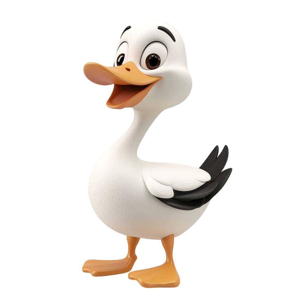A cheerful cartoon duck is depicted isolated on a transparent background. png