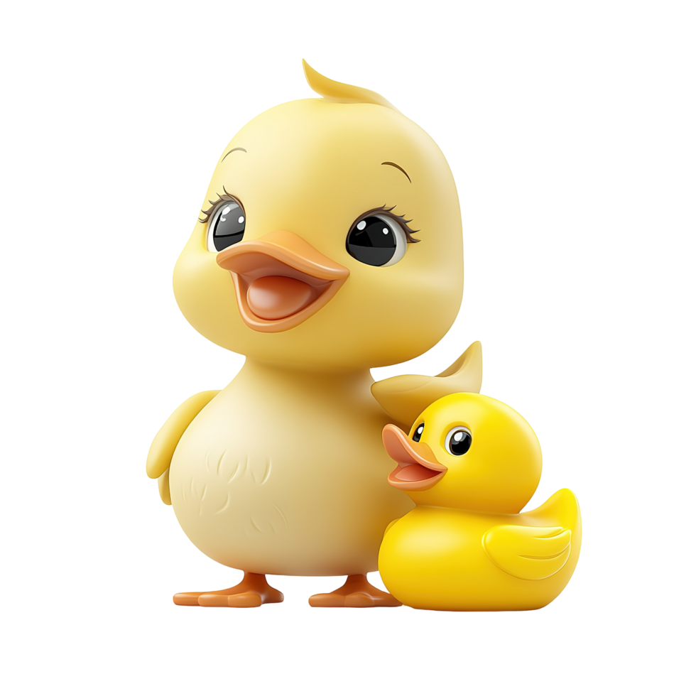 Two adorable yellow ducklings in a friendly pose isolated on a transparent background. png