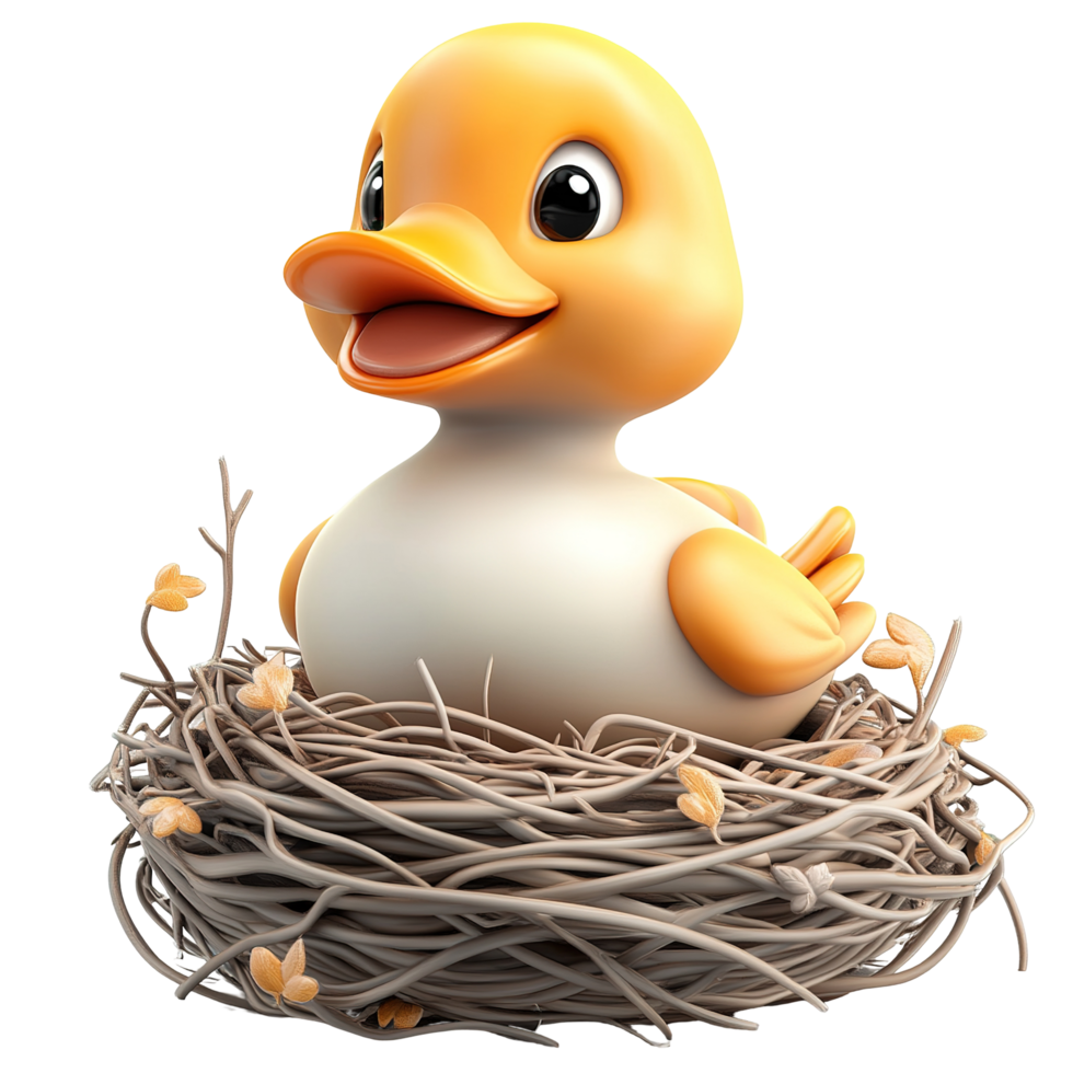 A cheerful chick sits in a nest isolated on a transparent background. png