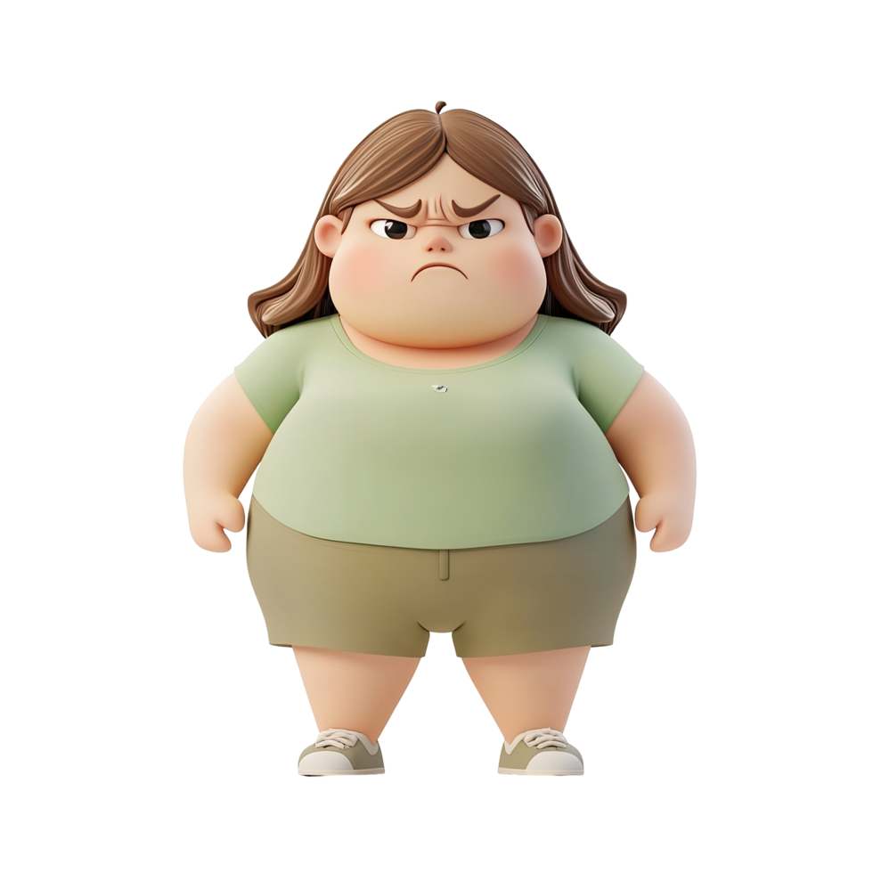 Cartoon female figure with an angry expression isolated on a transparent background. png