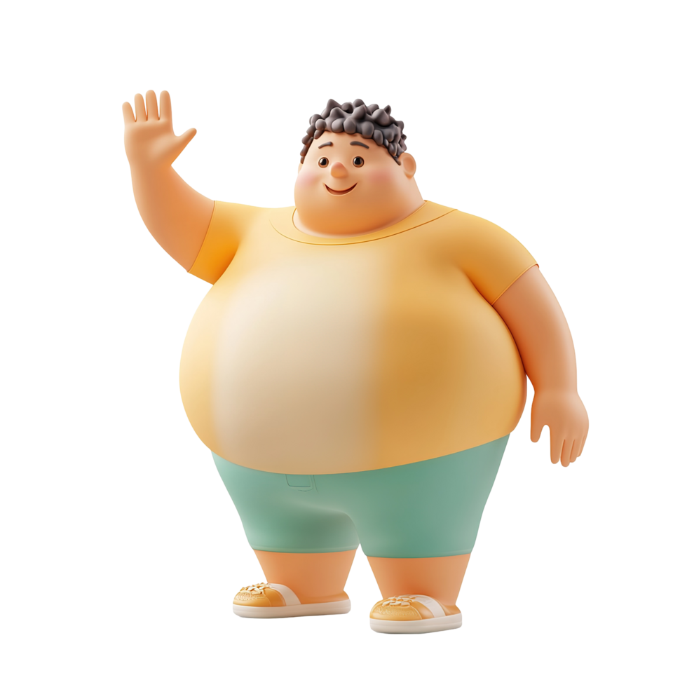 Cartoon fat character illustration of a cheerful, plump child isolated on a transparent background. png