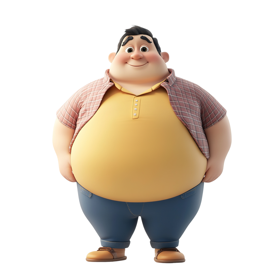Cheerful cartoon fat character standing confidently isolated on a transparent background. png