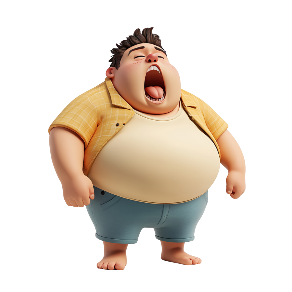 Cartoon fat character with open mouth isolated on a transparent background. png