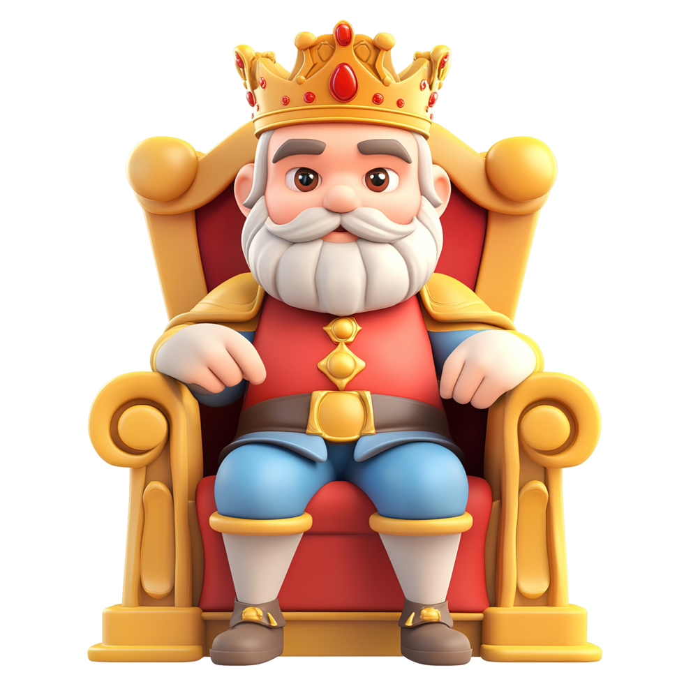 Cartoon king seated on a throneisolated on a transparent background. png