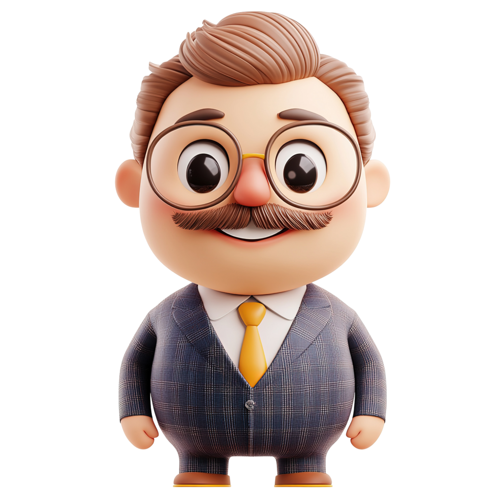 Cartoon character of a man in a suitisolated on a transparent background. png