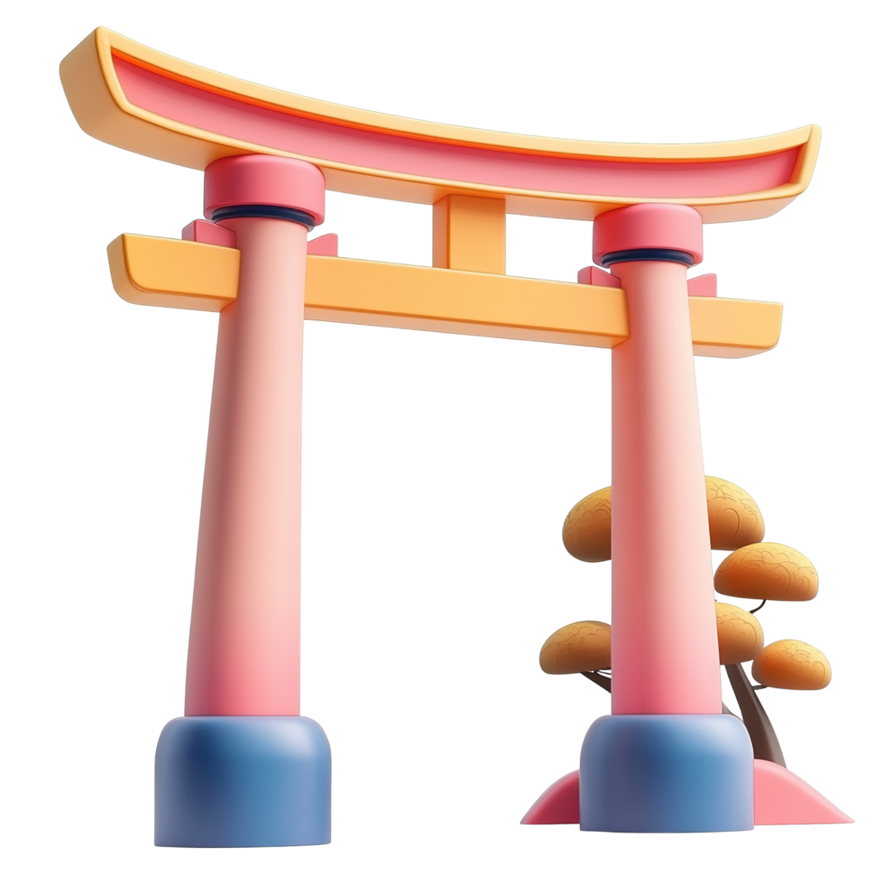 Colorful stylized torii gate, digitally renderedisolated on a transparent background. png